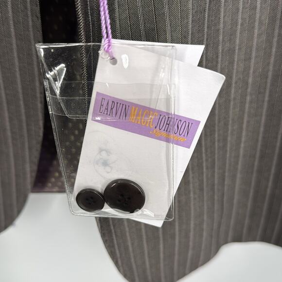 Earvin “Magic” Johnson Signature blazer jacket brown pinstriped super 120’s 48R - Picture 7 of 8